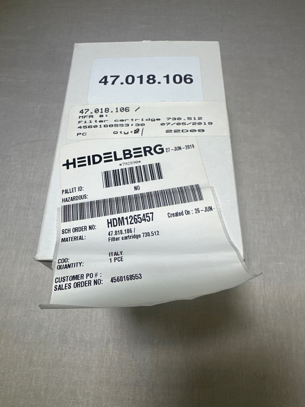 Heidelberg Filter Cartridge 47.018.106 — OEM Printing Replacement Part_Printers_Parts_&_Equipment_USA