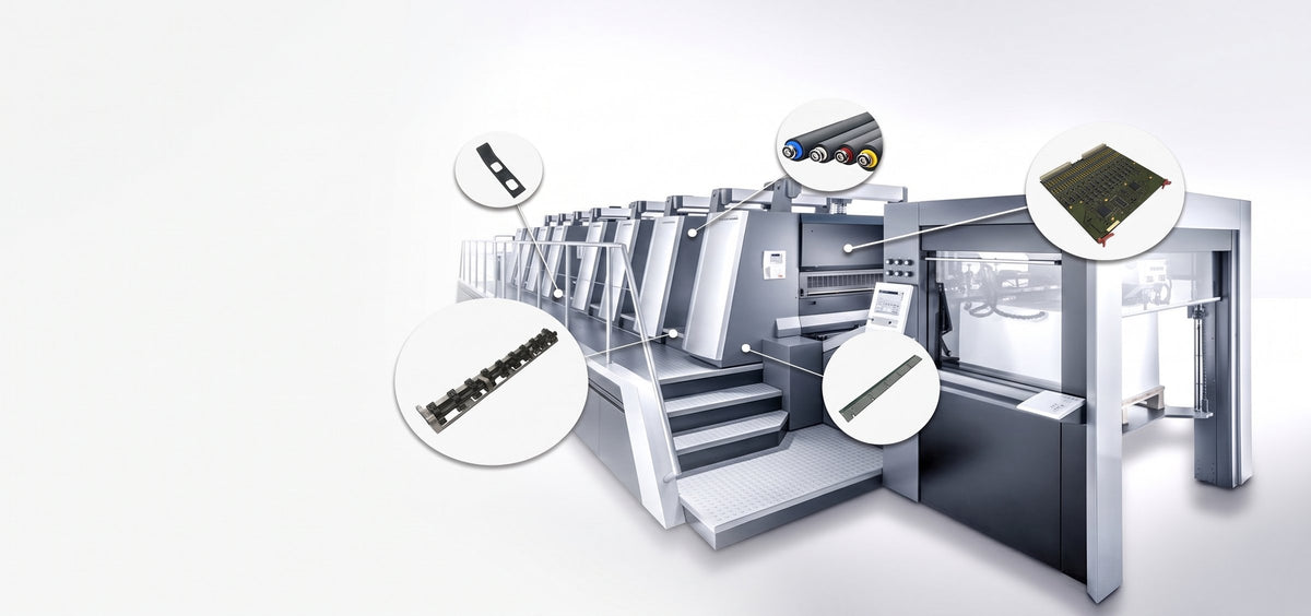 Nearly 3,000 Heidelberg part numbers in stock.