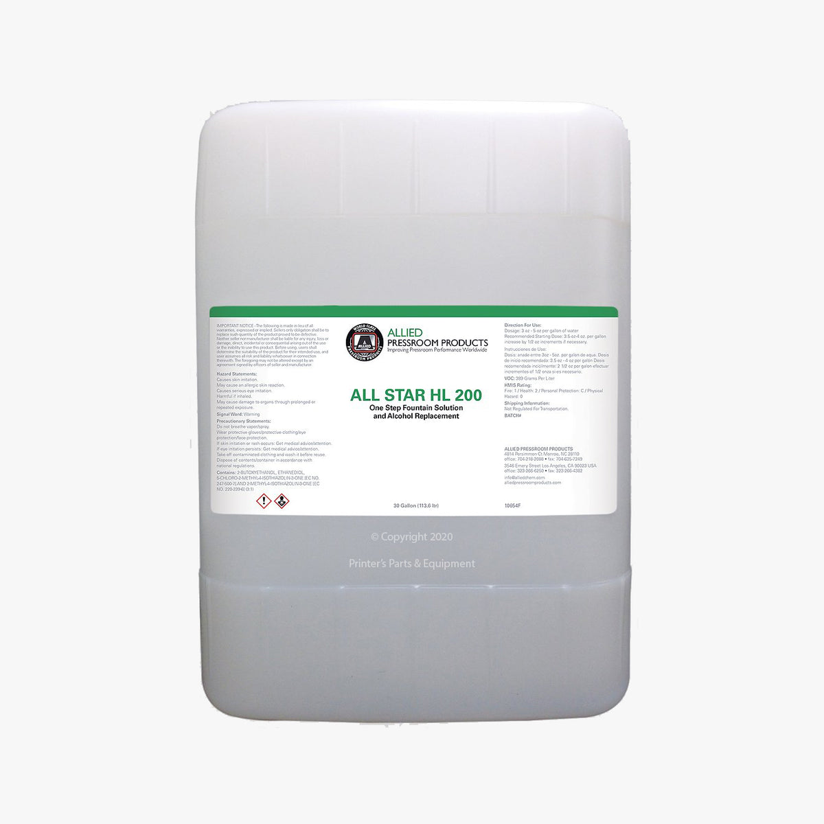 Allied All Star HL 200 Fountain Solutions 10654E I 10654G