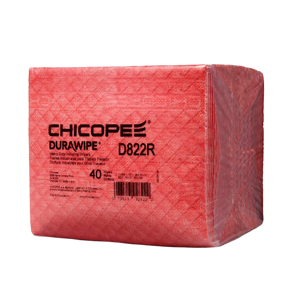 Chicopee Red Heavy-Duty Wipers 200 Wipes / 1/4 Fold Pack 11.6" x 13" D822R