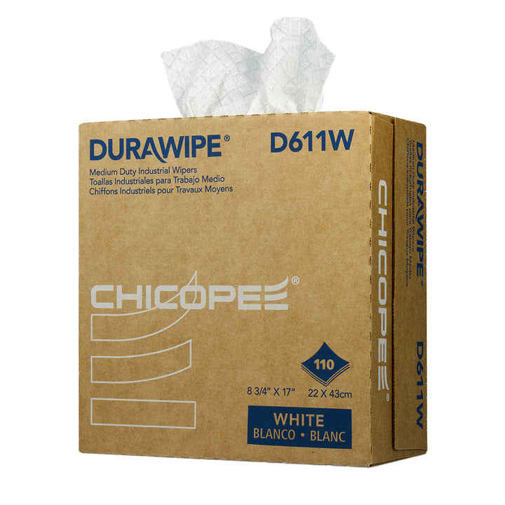 Durawipe 8.75" x 17" White Medium-Duty Wipers 60 gsm - 110 Wipes/Pop-Up Box