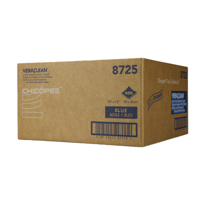 VeraClean Blue Creped Wipers 12" x 12" 400 Wipes/Flat Pack