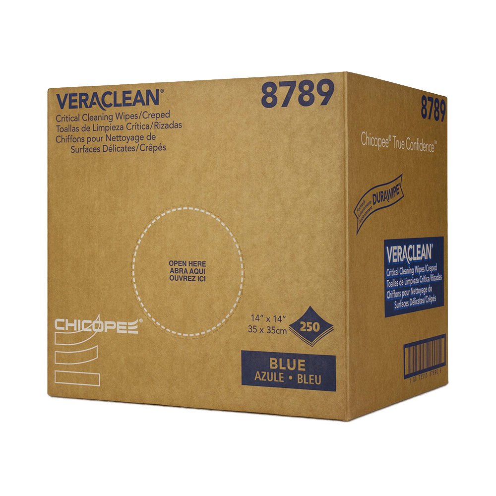 VeraClean Blue Creped Wipers 14" x 14" 250 Wipes/Crumple Box (Whole Case)