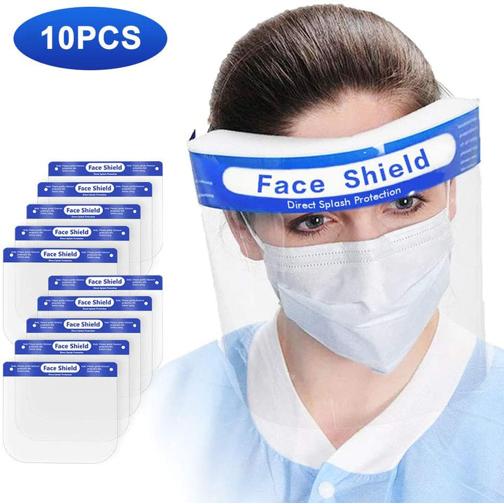 Safety Full Face Shield Clear Protector Work Medical Dental, Standard Size 10 pcs