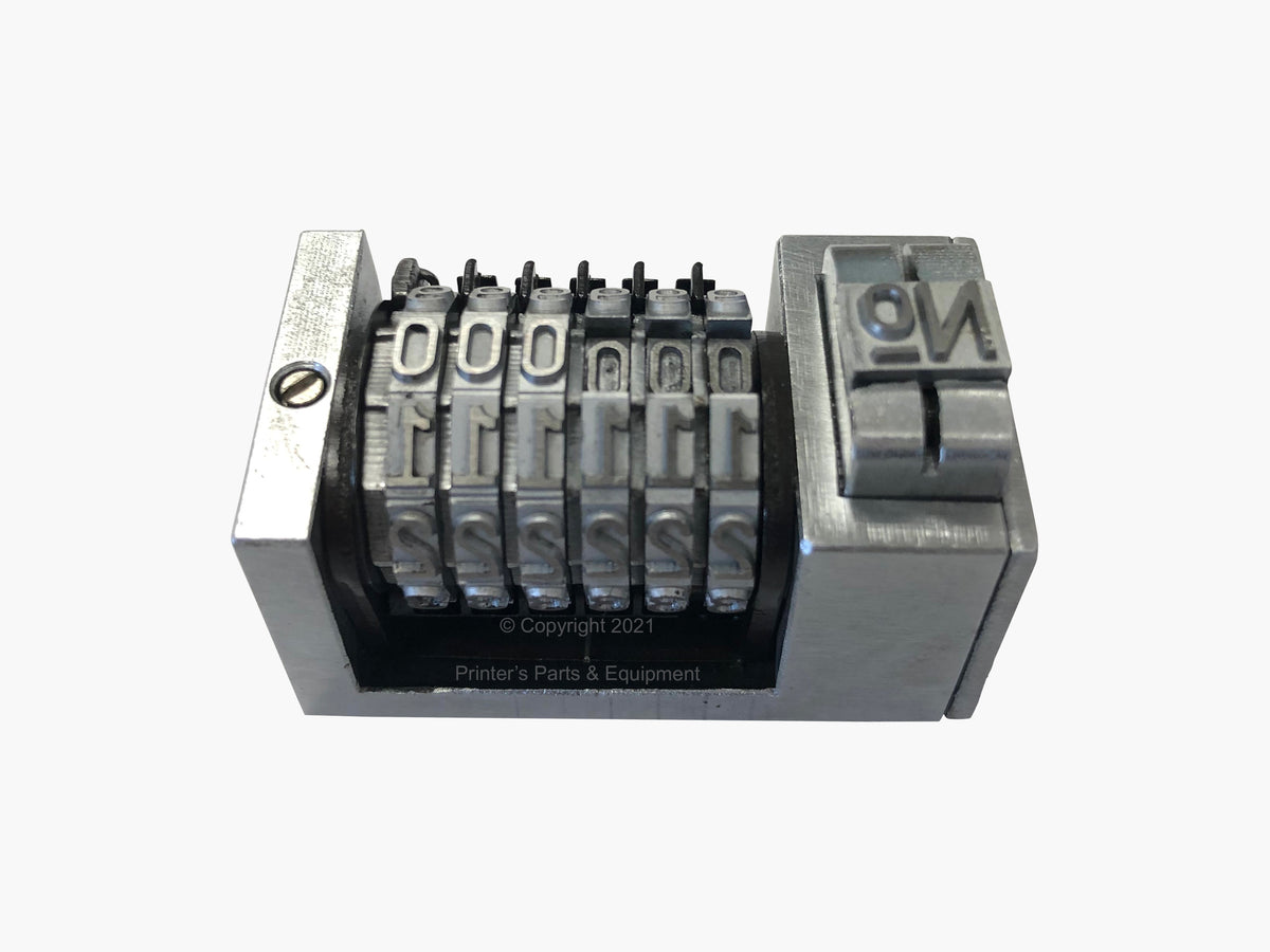 Numbering Machine 5/32" 6 Digits Forward Gothic (Steel) with 3 Drop Zeros Letterpress Windmill_Printers_Parts_&_Equipment_USA
