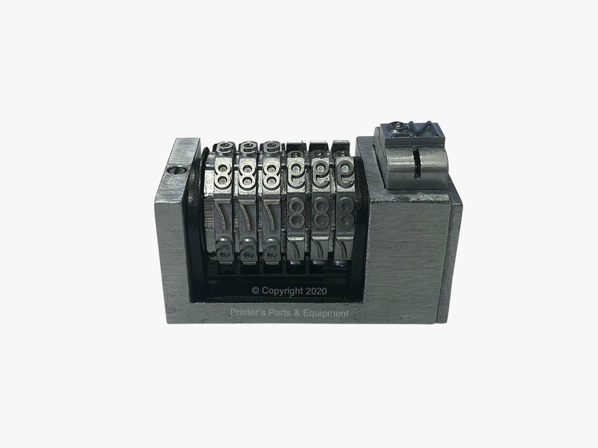 Numbering Machine 3/16" 6 Digits Backward Gothic (Steel) with 3 Drop Zeros Letterpress Windmill_Printers_Parts_&_Equipment_USA