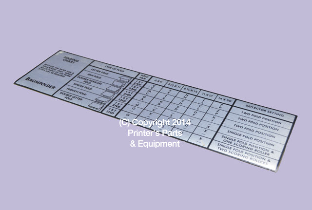 Chart Folding for Baum 714 XLT or XE Serial 91 F Onwards BAU-56246_Printers_Parts_&_Equipment_USA