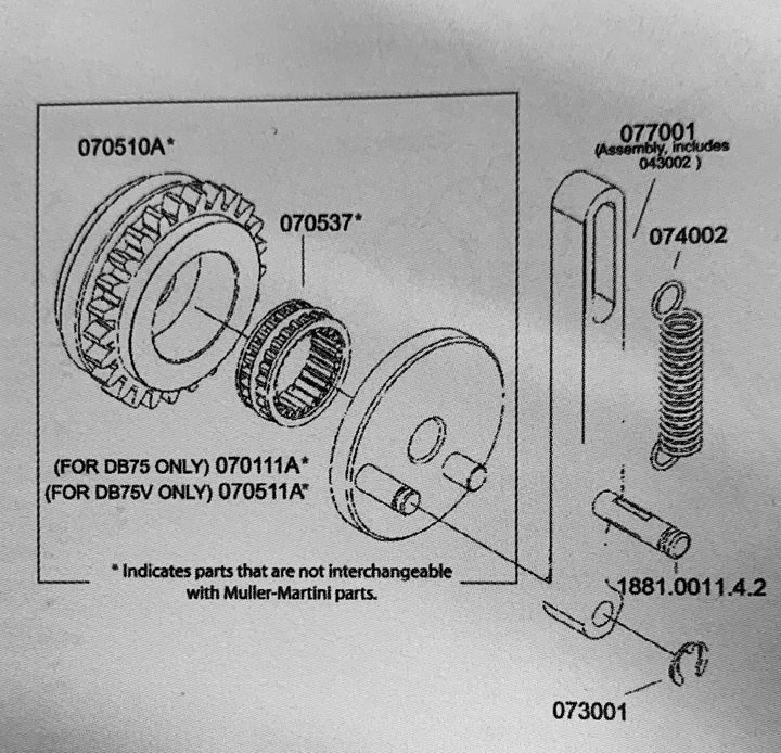 Feed Gear Oper Lever Assy for DB75 Stitcher 077001B